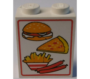 LEGO Vit Panel 1 x 2 x 2 med Hamburger, Pizza, Fries och Sausages utan sidostöd, solida knoppar (4864)