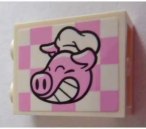 LEGO blanc Panneau 1 x 2 x 2 avec Pigsy Diriger (La gauche Côté) Autocollant avec supports latéraux, tenons creux (6268)