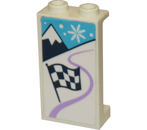 LEGO White Panel 1 x 2 x 3 with snow run and chequered flag Sticker with Side Supports - Hollow Studs (35340)