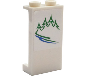 LEGO White Panel 1 x 2 x 3 with Trees and River (Right) Sticker with Side Supports - Hollow Studs (35340)