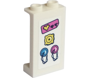 LEGO White Panel 1 x 2 x 3 with Valves and Hearts Sticker with Side Supports - Hollow Studs (35340)