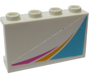 LEGO White Panel 1 x 4 x 2 with Magenta and Yellow Stripes and Azure Triangle (Left) Sticker (14718)