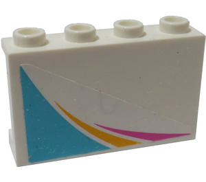 LEGO White Panel 1 x 4 x 2 with Magenta and Yellow Stripes and Azure Triangle (Right) Sticker (14718)