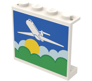 LEGO White Panel 1 x 4 x 3 with Airplane, Sun Sticker without Side Supports, Solid Studs (4215)