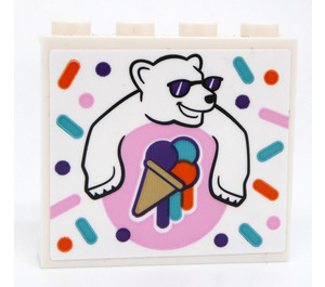 LEGO White Panel 1 x 4 x 3 with Bear with Glasses, Ice Cream and Confetti Sticker with Side Supports, Hollow Studs (35323)