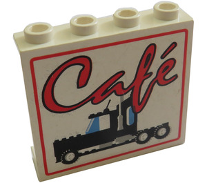 LEGO White Panel 1 x 4 x 3 with Black Truck and 'CAFE' sign without Side Supports, Hollow Studs (4215)