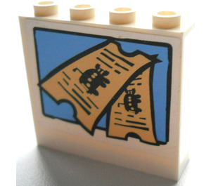 LEGO Wit Paneel 1 x 4 x 3 met Bus Tickets Sticker zonder zijsteunen, holle noppen (4215)