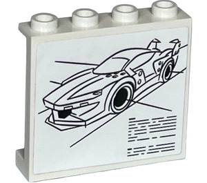 LEGO White Panel 1 x 4 x 3 with Car Design Drawing (on front) and Graph (on back) Sticker with Side Supports, Hollow Studs (35323)