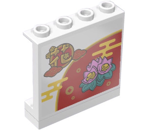 LEGO White Panel 1 x 4 x 3 with Chinese Sun and Flowers Sticker with Side Supports, Hollow Studs (35323)