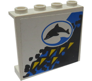 LEGO White Panel 1 x 4 x 3 with Dolphin and Waves (Left) Sticker without Side Supports, Hollow Studs (4215)