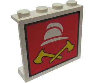 LEGO hvid Panel 1 x 4 x 3 med Brandhjelm og Axes uden sidestøtter, faste knops (4215)