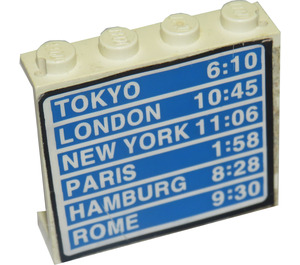 LEGO White Panel 1 x 4 x 3 with Flight Schedule with 'Tokyo 6:10', 'London 10:45', etc. Sticker without Side Supports, Solid Studs (4215)