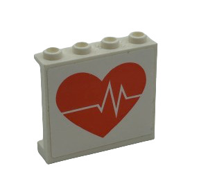 LEGO White Panel 1 x 4 x 3 with Heart with ECG Monitor Line Sticker with Side Supports, Hollow Studs (35323)