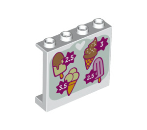 LEGO Weiß Panel 1 x 4 x 3 mit Eis price sign mit Seitenstützen, Hohlbolzen (26341 / 60581)