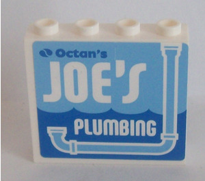 LEGO Weiß Panel 1 x 4 x 3 mit JOE'S PLUMBING Aufkleber mit Seitenstützen, Hohlbolzen (35323)