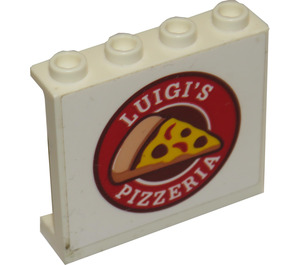 LEGO Wit Paneel 1 x 4 x 3 met "LUIGI'S PIZZERIA" en Pizza Slice Sticker met zijsteunen, holle noppen (35323)