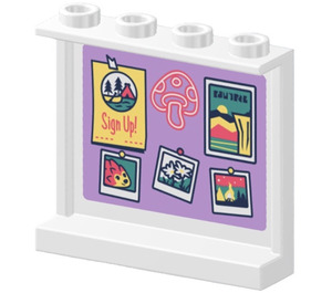 LEGO White Panel 1 x 4 x 3 with Notice Board with Mushroom and Pinned Pictures Sticker with Side Supports, Hollow Studs (35323)