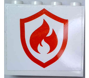 LEGO White Panel 1 x 4 x 3 with Red and White Fire Logo Badge Sticker with Side Supports, Hollow Studs (35323)