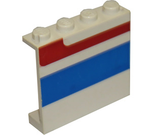 LEGO Bílá Panel 1 x 4 x 3 s Červená/Modrá Proužek bez bočních podpěr, plné cvočky (4215)