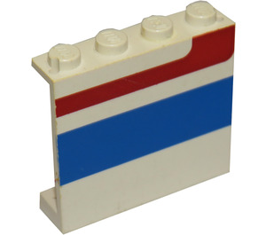 LEGO hvid Panel 1 x 4 x 3 med Rød/Blå Stribe uden sidestøtter, faste knops (4215)