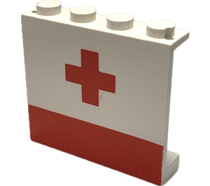 LEGO Bianco Pannello 1 x 4 x 3 con Rosso Croce e Striscia senza supporti laterali, bottoncini pieni (4215)