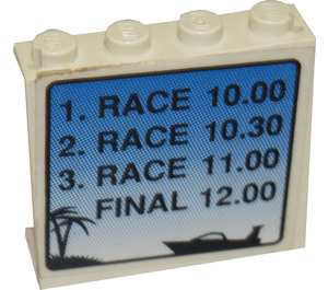 LEGO Bílá Panel 1 x 4 x 3 s Schedule pro Loď Race Samolepka bez bočních podpěr, plné cvočky (4215)