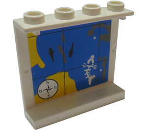 LEGO White Panel 1 x 4 x 3 with Sea Map Sticker without Side Supports, Hollow Studs (4215)