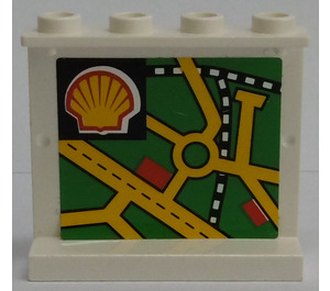 LEGO White Panel 1 x 4 x 3 with Street Map and Shell Logo Sticker without Side Supports, Hollow Studs (4215)