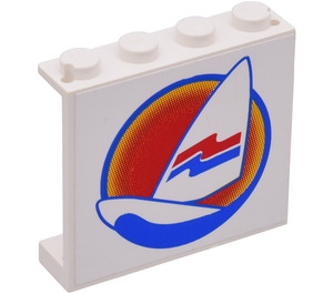LEGO White Panel 1 x 4 x 3 with Surfboard & Wave Sticker without Side Supports, Solid Studs (4215)