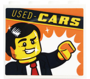 LEGO Wit Paneel 1 x 4 x 3 met 'USED - CARS', Minifiguur Sticker met zijsteunen, holle noppen (35323)