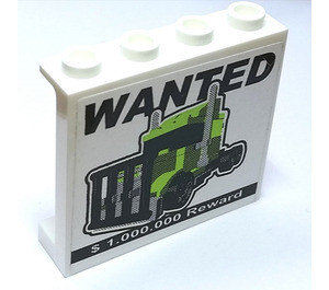 LEGO Wit Paneel 1 x 4 x 3 met 'WANTED', '$ 1.000.000 Reward' en Truck Sticker met zijsteunen, holle noppen (60581)