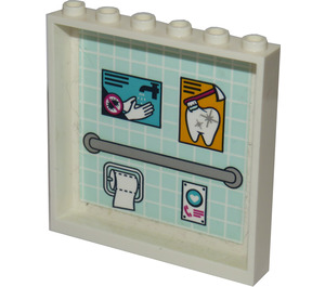 LEGO blanc Panneau 1 x 6 x 5 avec Bathroom mur avec Barre et toilet paper Autocollant (59349)