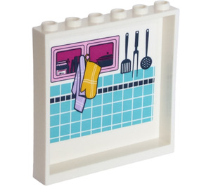 LEGO White Panel 1 x 6 x 5 with Cupboard, Cloth, Oven Mitt and Kitchen Utensils Sticker (59349)