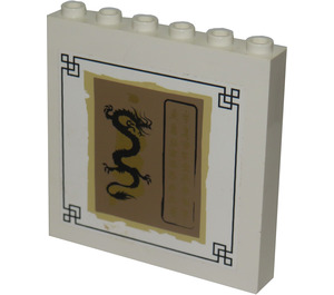 LEGO White Panel 1 x 6 x 5 with dragon, asian letters Sticker (59349)