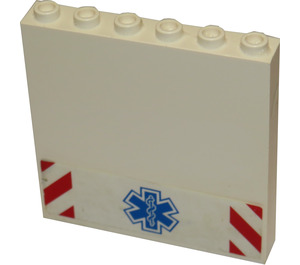 LEGO White Panel 1 x 6 x 5 with EMT Star of Life and Danger Stripes Sticker (59349)