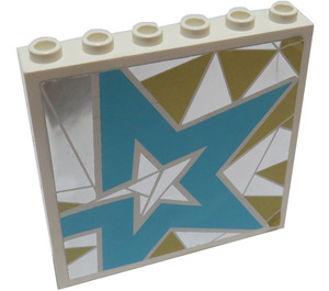 LEGO White Panel 1 x 6 x 5 with Light Blue Star on Silver and Gold Background Left From set 41106 Sticker (59349)