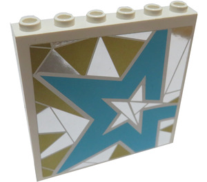 LEGO blanc Panneau 1 x 6 x 5 avec Light Bleu Star sur Argent et Gold Background Droite From set 41106 Autocollant (59349)