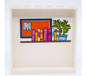LEGO blanc Panneau 1 x 6 x 5 avec Shelf avec Books, Potted Plante et Cadre Autocollant (59349)