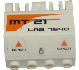 LEGO White Panel 2 x 4 x 2 with Hinges with 'MT21', 'LAB 7648', Orange Triangles and 'OPEN' Left Sticker (44572)