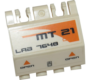 LEGO White Panel 2 x 4 x 2 with Hinges with 'MT21', 'LAB 7648', Orange Triangles and 'OPEN' Right Sticker (44572)