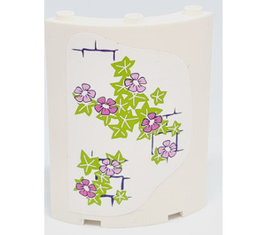 LEGO White Panel 4 x 4 x 6 Curved with Flowers, Leaves and Brick Wall Pattern on Left Sticker (30562)