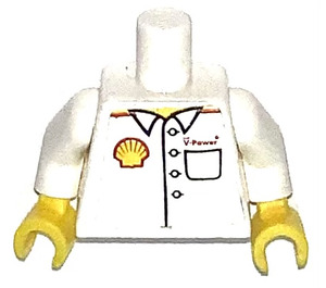 LEGO White Plain Torso with White Arms and Yellow Hands with Shell V-power Jacket Sticker (973)