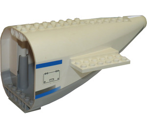 LEGO White Plane End 8 x 16 with Medium Stone Gray Base with Blue Stripe and Access Panel Sticker (54654)