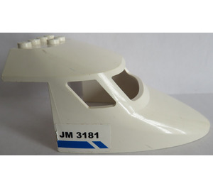 LEGO White Plane Front 6 x 10 x 4 with 'JM 3181', Blue Line (Both Sides) Sticker (87613)