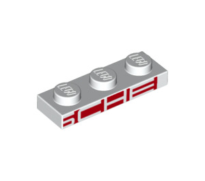 LEGO Wit Plaat 1 x 3 met reverse Rood print to reveal 'SCHE'  (3623 / 25079)