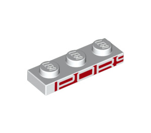 LEGO Weiß Platte 1 x 3 mit reversed rot print to reveal 'PORS'  (3623 / 25078)