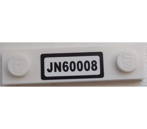 LEGO White Plate 1 x 4 with Two Studs with Black 'JN60008' on White Background Sticker without Groove (92593)