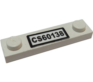 LEGO Wit Plaat 1 x 4 met Twee Noppen met 'CS60138' Kentekenplaat Sticker zonder groef (92593)