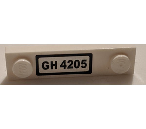LEGO White Plate 1 x 4 with Two Studs with "GH 4205" Sticker without Groove (92593)