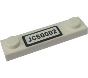 LEGO Bianco Piastra 1 x 4 con Due Bottoncini con "JC60002" Adesivo senza scanalatura (92593)